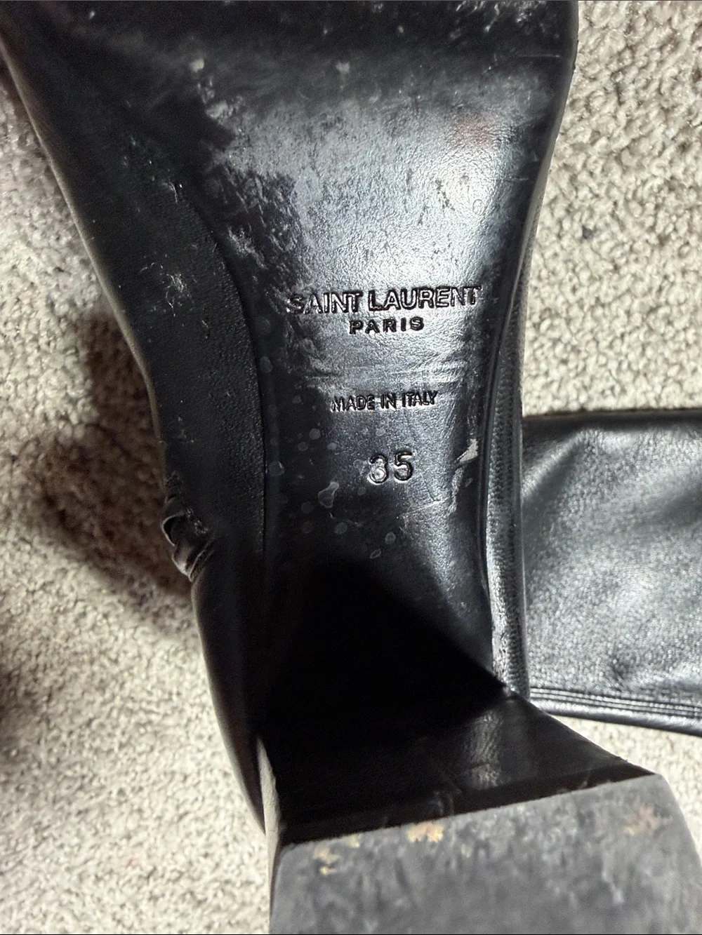 Yves Saint Laurent Black Leather Over-The-Knee Block Heel Boots